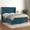 Image de Sommier À Lattes De Lit Et Matelas Bleu Foncé 140x190cm Velours Vidaxl
