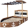 Image de Axi Dora Bac À Sable, Forme Bateau, En Bois - 160x100x110 Cm, Avec Cuisine, Tableau Noir Et Deux Bacs À Fleurs Bâche