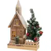 Image de Maison De Noël Décoration Hiver Led Ornement En Bois Avec Minuterie 27x11x44 Cm