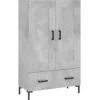Image de Buffet Haut Gris Béton 69,5x31x115 Cm Bois D'ingénierie Vidaxl