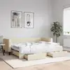 Image de Lit De Jour Avec Gigogne Et Tiroirs Sans Matelas Crème 80x200cm Vidaxl