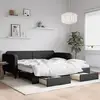 Image de Lit De Jour Avec Gigogne Et Tiroirs Noir 100x200 Cm Tissu Vidaxl