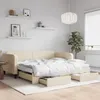Image de Lit De Jour Avec Gigogne Et Tiroirs Crème 100x200 Cm Tissu Vidaxl