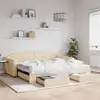 Image de Lit De Jour Avec Gigogne Et Tiroirs Crème 100x200 Cm Tissu Vidaxl