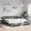 Image de Lit De Jour Avec Gigogne Et Tiroirs Gris Foncé 90x200 Cm Tissu Vidaxl