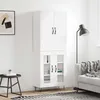 Image de Buffet Haut Blanc Brillant 69,5x34x180 Cm Bois D'ingénierie Vidaxl