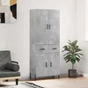 Image de Buffet Haut Gris Béton 69,5x34x180 Cm Bois D'ingénierie Vidaxl