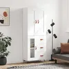 Image de Buffet Haut Blanc 69,5x34x180 Cm Bois D'ingénierie Vidaxl