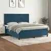 Image de Sommier À Lattes De Lit Et Matelas Bleu Foncé 160x200cm Velours Vidaxl
