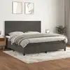 Image de Sommier À Lattes De Lit Et Matelas Gris Foncé 200x200cm Velours Vidaxl