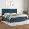 Image de Sommier À Lattes De Lit Et Matelas Bleu Foncé 200x200cm Velours Vidaxl