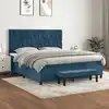 Image de Sommier À Lattes De Lit Et Matelas Bleu Foncé 160x200cm Velours Vidaxl