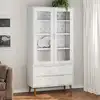 Image de Armoire À Vitrine Molde Blanc 90x35x175 Cm Bois De Pin Massif Vidaxl