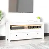 Image de Meuble Tv Blanc 114x35x52 Cm Bois De Pin Massif Vidaxl