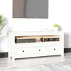 Image de vidaXL Meuble TV Blanc 114x35x52 cm Bois de pin massif 821503