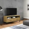 Image de vidaXL Meuble TV avec pieds en métal Marron Bois de pin massif OSLO support TV armoire média armoire hifi unité TV 351024