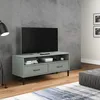 Image de vidaXL Meuble TV avec pieds en métal Gris Bois de pin massif OSLO support TV armoire média armoire hifi unité TV 351025