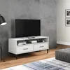 Image de Meuble Tv Avec Pieds En Métal Blanc Bois De Pin Massif Oslo Vidaxl