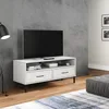 Image de vidaXL Meuble TV avec pieds en métal Blanc Bois de pin massif OSLO support TV armoire média armoire hifi unité TV 351026