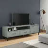 Image de vidaXL Meuble TV avec pieds en métal Gris Bois de pin massif OSLO 351028