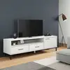 Image de Meuble Tv Avec Pieds En Métal Blanc Bois De Pin Massif Oslo Vidaxl