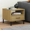 Image de Table De Chevet Avec Pieds En Métal Marron Bois Pin Massif Oslo Vidaxl