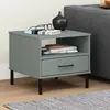 Image de Table De Chevet Avec Pieds En Métal Gris Bois Pin Massif Oslo Vidaxl