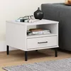 Image de Table De Chevet Avec Pieds En Métal Blanc Bois Pin Massif Oslo Vidaxl