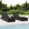 Image de vidaXL Chaise longue 1 pc avec coussin noir 201x55x62cm résine tressée 319632