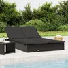 Image de Chaise Longue À 2 Places Avec Coussins Noir Résine Tressée Vidaxl