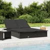 Image de vidaXL Chaise longue à 2 places avec coussins noir résine tressée chaise longue chaise longue dextérieur lit de salon 319647