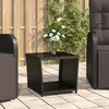 Image de Table À Thé Dessus En Verre Noir Résine Tressée Verre Trempé Vidaxl
