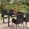 Image de vidaXL Table de jardin dessus en verre Noir 150x90x75cm Résine tressée mobilier de jardin mobilier dextérieur table 319899