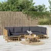 Image de vidaXL Salon de jardin 7 pcs avec coussins gris foncé bambou ensemble de salon ensemble de salon extérieur 3155230