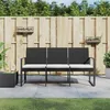 Image de vidaXL Banc de jardin à 3 places avec coussins noir rotin PP 360212