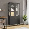 Image de Buffet Haut Noir 90x40x180 Cm Verre Et Acier Vidaxl