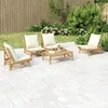 Image de vidaXL Salon de jardin 5 pcs avec coussins blanc crème bambou 3156487