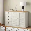 Image de Buffet Avec Tiroirs Vigo 113x40x75 Cm Blanc Bois Massif De Pin Vidaxl