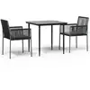 Image de Vidaxl ensemble à manger de jardin coussins 3 pcs noir rotin et acier