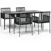 Image de Vidaxl ensemble à manger de jardin coussins 5pcs noir rotin et acier