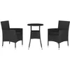 Image de Ensemble De Bistro De Jardin 3 Pcs Coussins Noir Poly Rotin Vidaxl