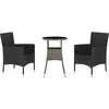 Image de Ensemble De Bistro De Jardin 3 Pcs Coussins Noir Poly Rotin Vidaxl