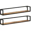 Image de Étagères Murales 2 Pcs 110x17x17 Cm Bois Massif Manguier Et Fer Vidaxl