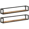 Image de vidaXL Étagères murales 2 pcs 110x17x17 cm bois massif manguier et fer 353792