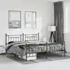 Image de Cadre De Lit Métal Sans Matelas Avec Pied De Lit Noir 183x213cm Vidaxl