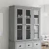 Image de Armoire Avec Portes Vitrées Bodo Gris Bois De Pin Massif Vidaxl