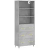 Image de Buffet Haut Gris Béton 69,5x34x180 Cm Bois D'ingénierie Vidaxl