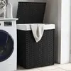 Image de Panier À Linge Avec Couvercle Noir 46x33x60 Cm Résine Tressée Vidaxl