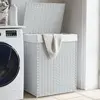 Image de Panier À Linge Avec Couvercle Blanc 46x33x60 Cm Résine Tressée Vidaxl