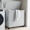 Image de Panier À Linge Avec Roulettes Blanc 60x35x60,5cm Résine Tressée Vidaxl